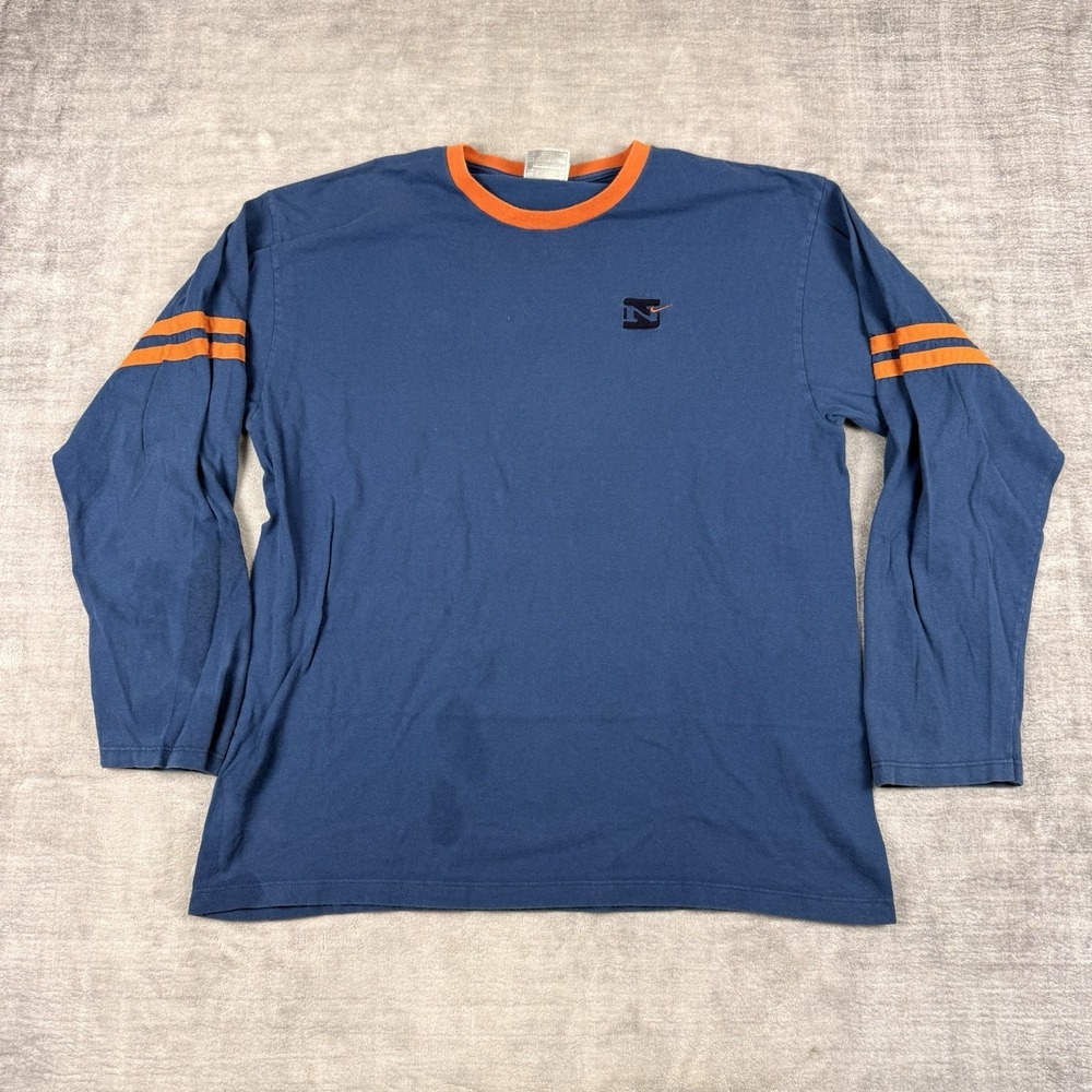 Nike Shirt Mens Large Blue Vtg 90s Varsity Long Sleeve Embroidered Made In USA